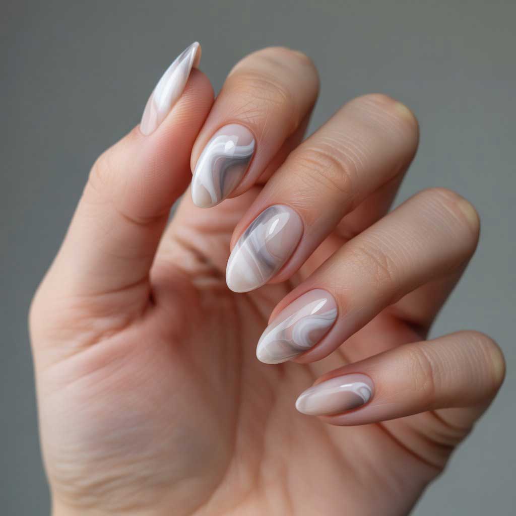 Simple Marble Nail Designs - Almond Nail Close-up